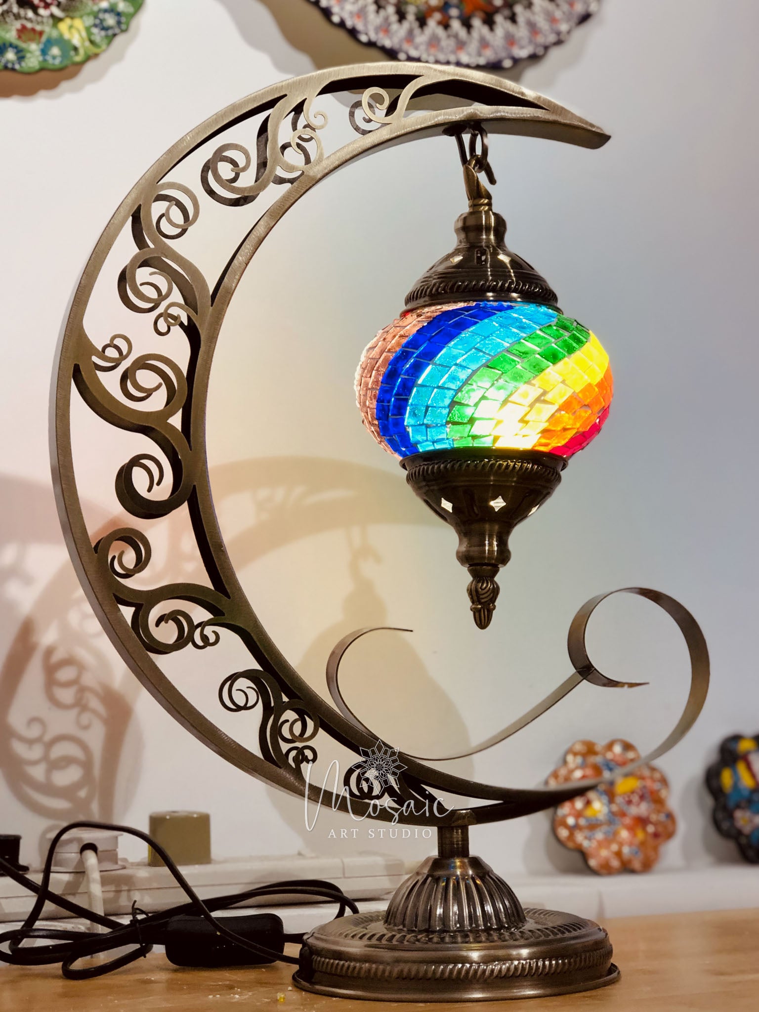 A rainbow of the diversity on a Turkish Mosaic Lamp – Mosaic Art Studio HK
